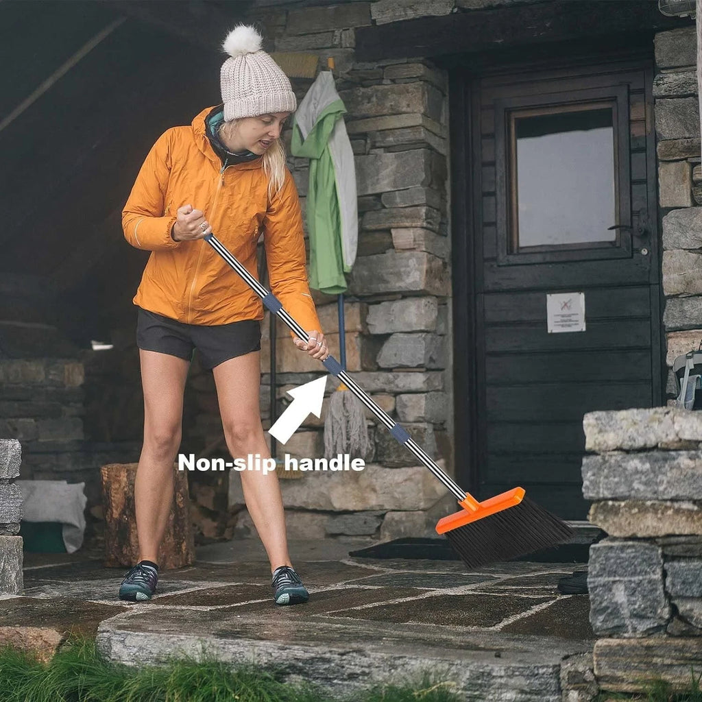 Broom and Dustpan Set Stainless Steel 51" Heavy Duty Self-Cleaning Indoor Out...