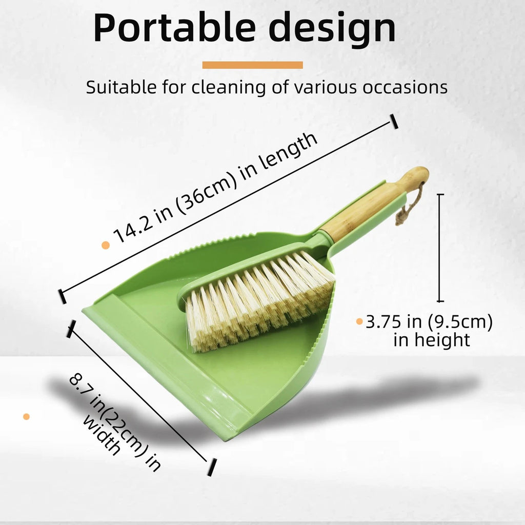 Green Hand Broom Dustpan Set for Pet Car Dorm Camping Compact Cleaning Tool
