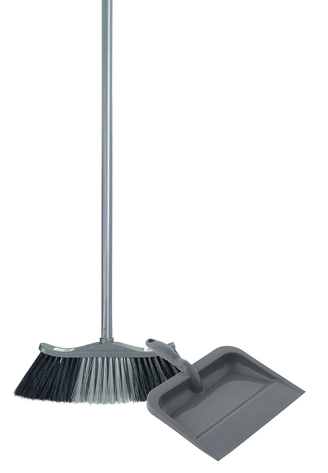 Set Grey Broom and Dustpan 48” Handle Durable Plastic Dustpan with Comfortable