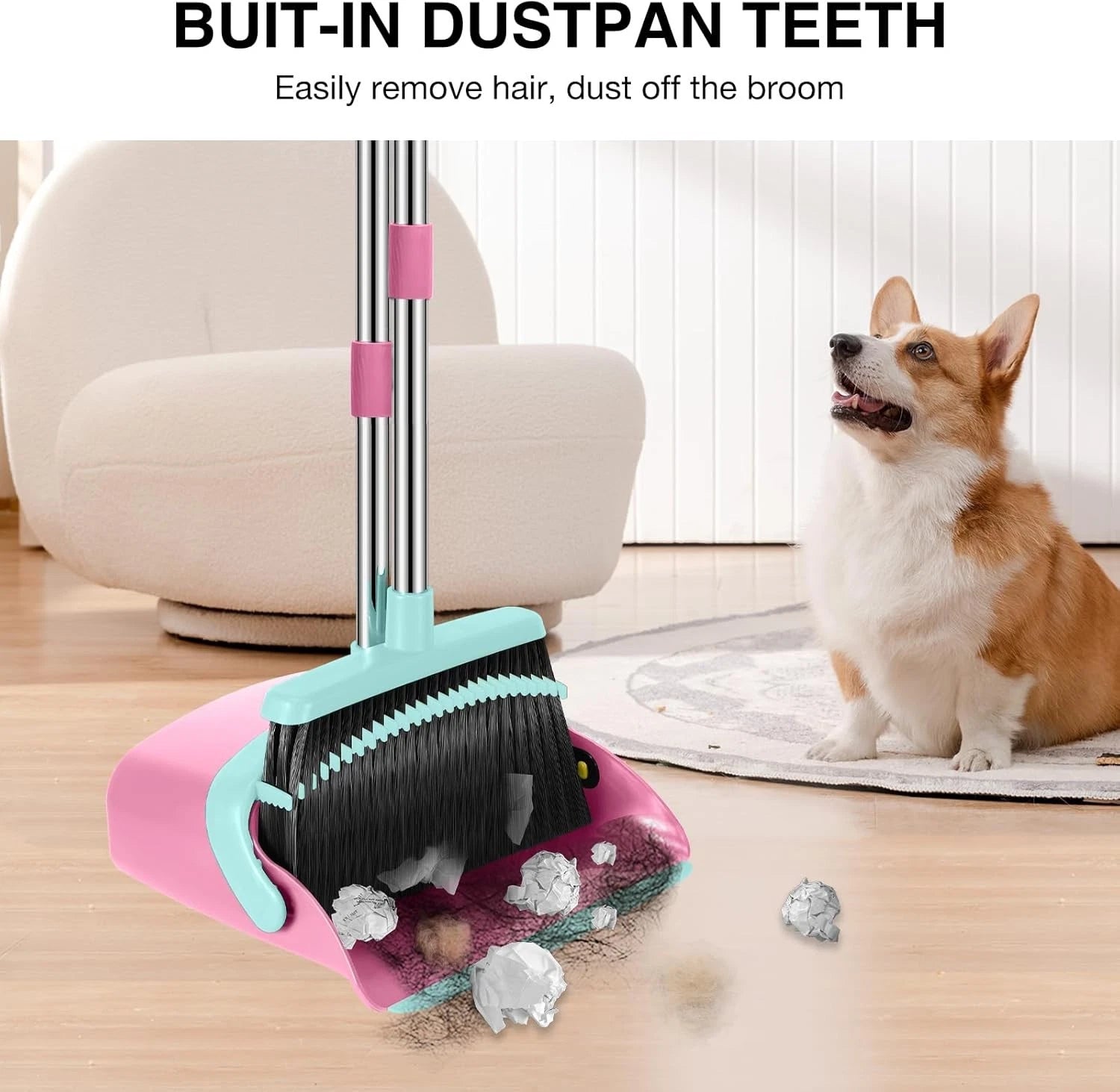 Broom dustpan set, adjustable handle broom dustpan combination