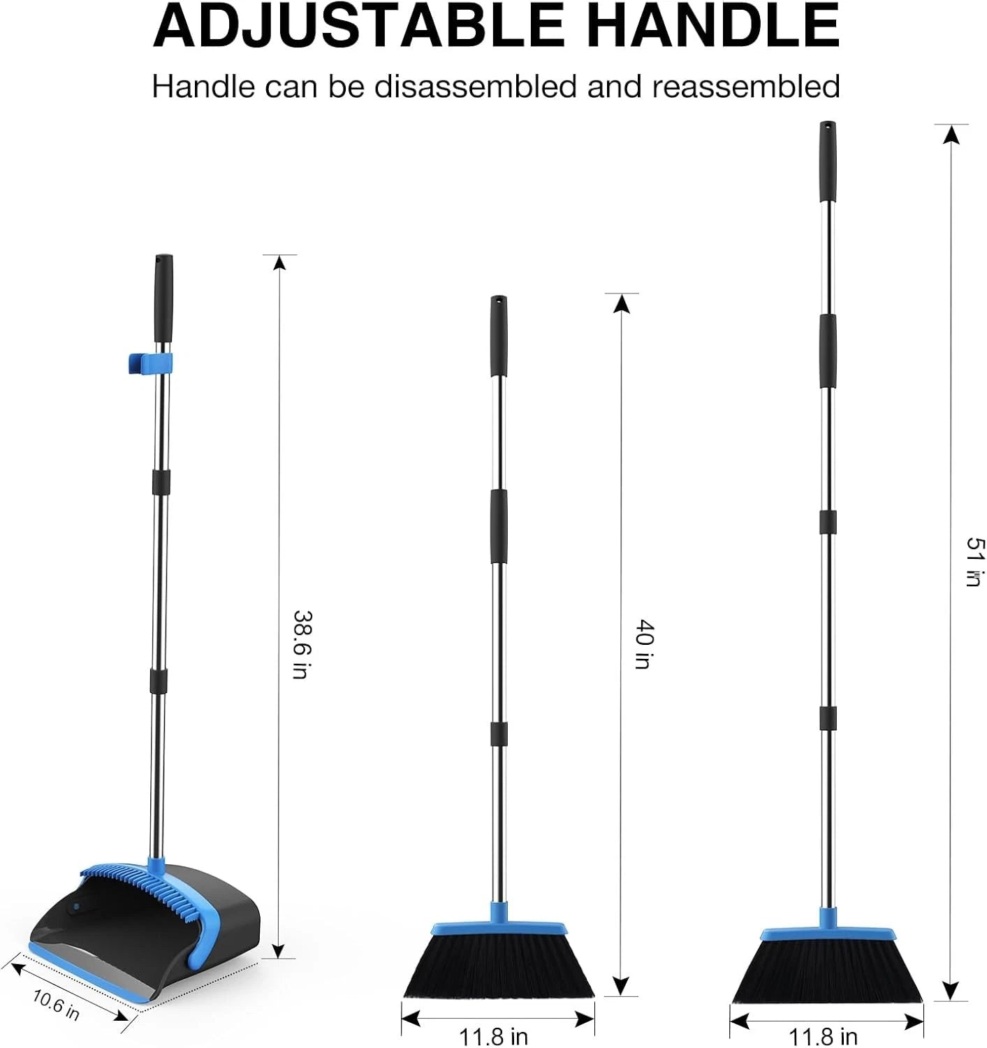 Broom dustpan set, adjustable handle broom dustpan combination