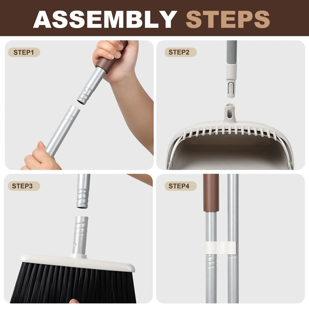 54" Long Handled Broom and Dustpan Set - Perfect Dust Pan and Brush Combo for...
