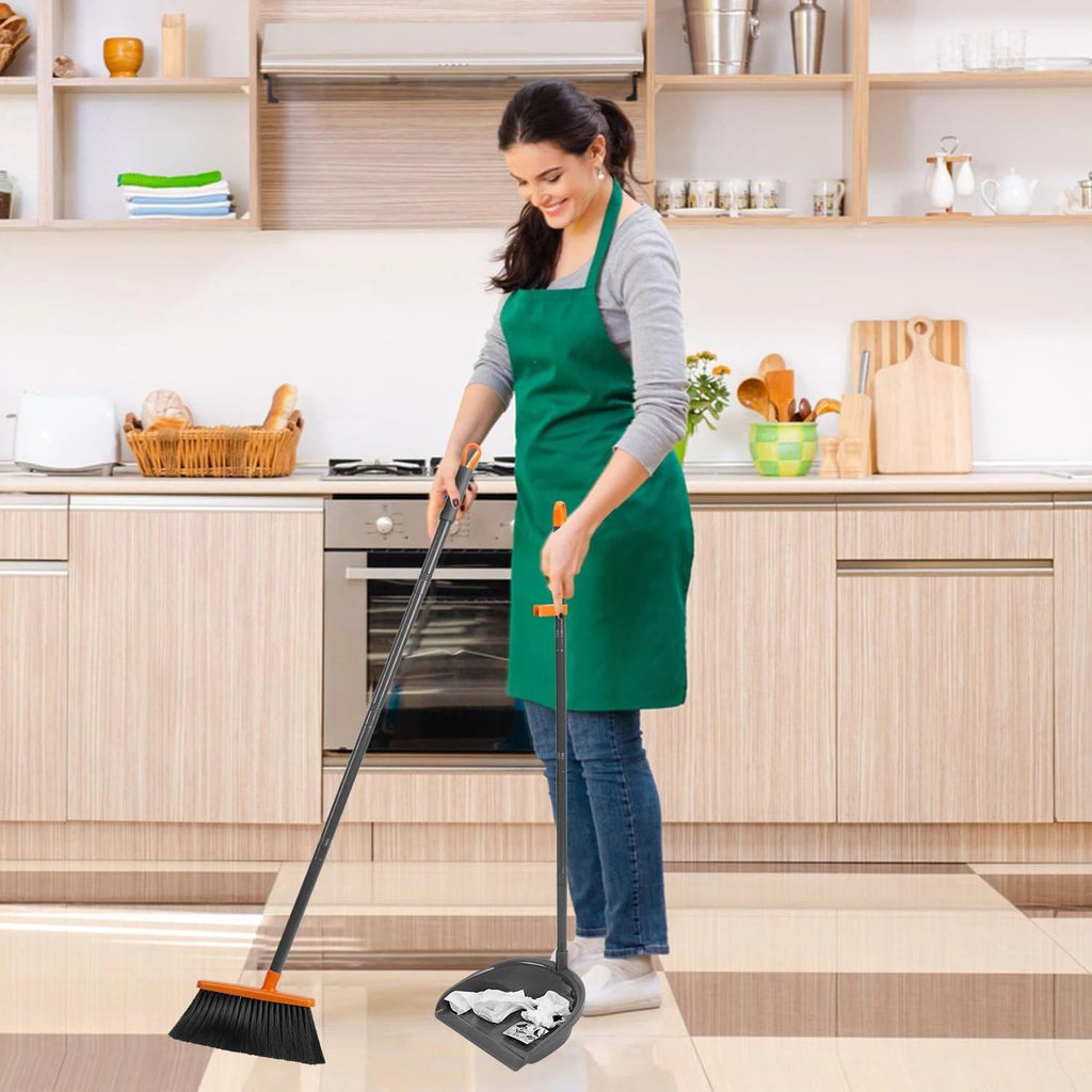 Long Handle Broom with Dustpan Combo Set for Office Home Kitchen Lobby Floor Cle