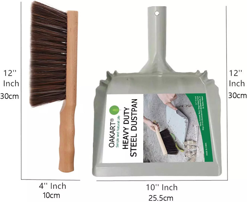 Heavy Duty Metal Dust Pan and Brush Set Wooden Broom Portable Cleaning Tools