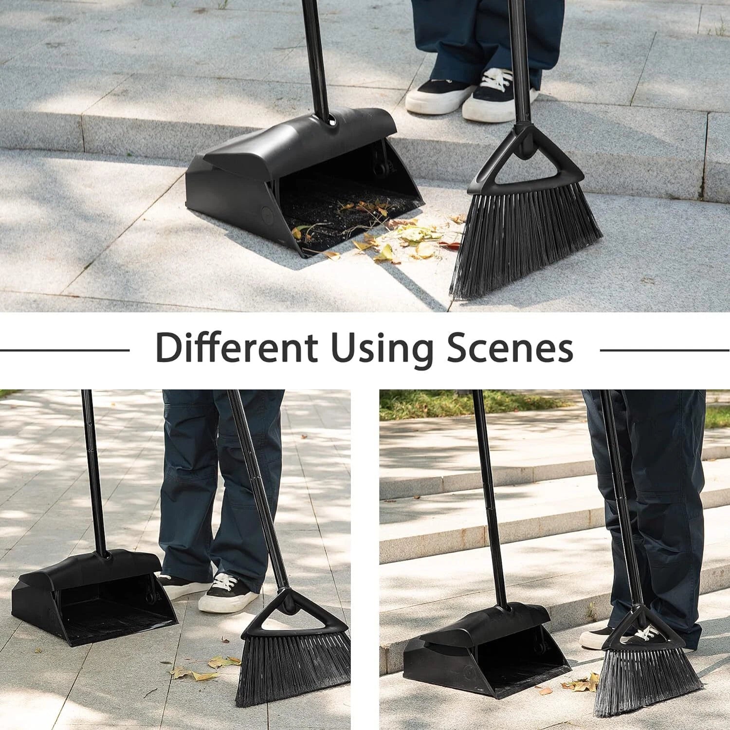 Commercial Angle Broom and Dustpan Combo, with Long Handle, Lobby Dust Pan Sweep