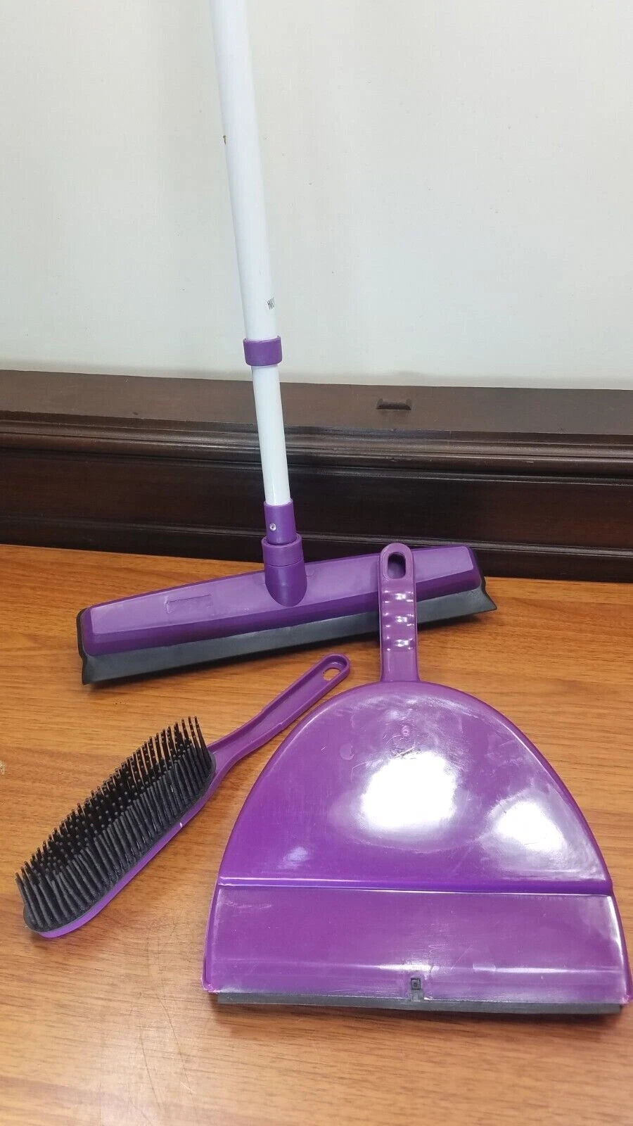 Pet Hair Broom with Dustpan and Hand Broom Set - Pick Green or Purple