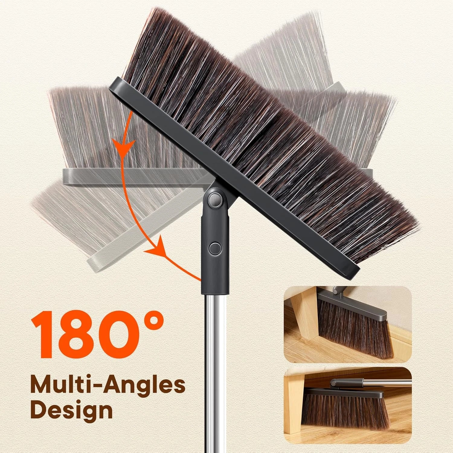 Broom and Dustpan Set with Cleaning Teeth 180° Rotating Upright Broom for Effort