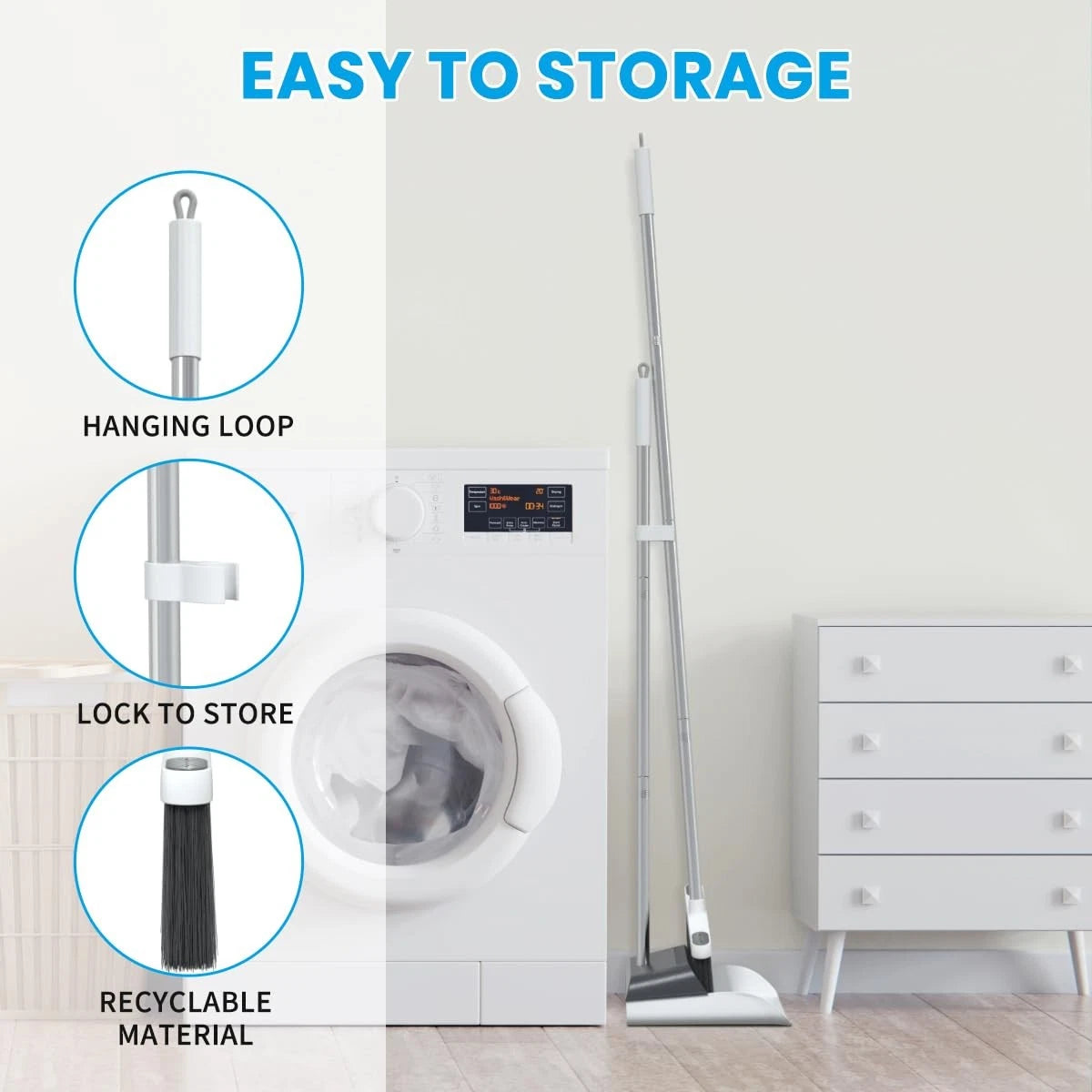 Stand Up Dustpan and Broom Set 50” Long Handle Broom with Dust Pan, 20° Angle...