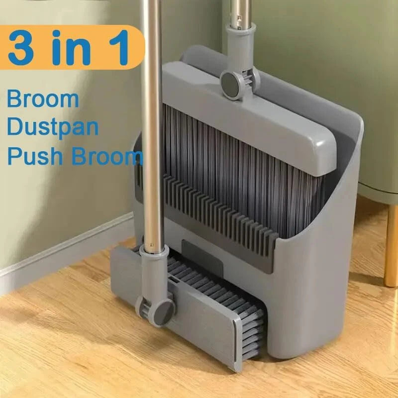 Broom with Dustpan Combo Set, 3 in 1 for Sweeping Indoor and Push Broom Outdoor