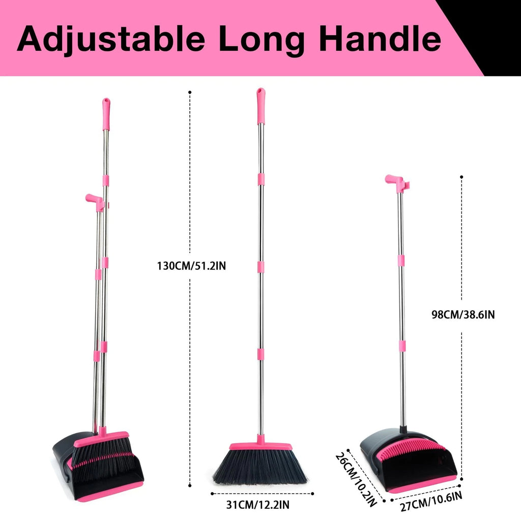 Broom and Dustpan Set Long Handle Lightweight Dustpans with Combo for Home