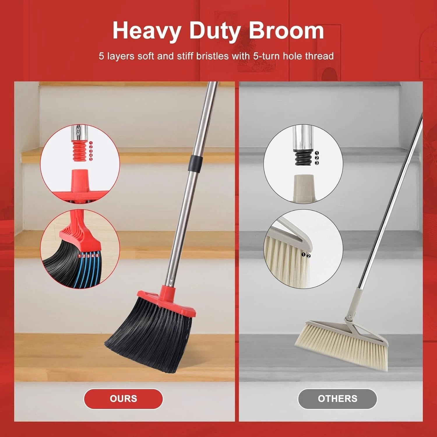 Large Upright Dustpan and Broom Set with Self-Cleaning Technology - 12" Wide