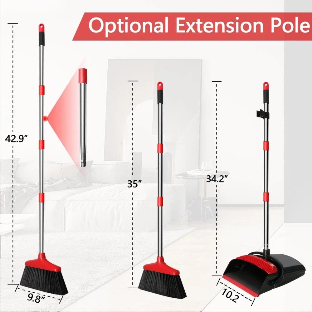 Broom with Dustpan Combo Set,43inch Long Handle Stiff Broom Dust Pan _
