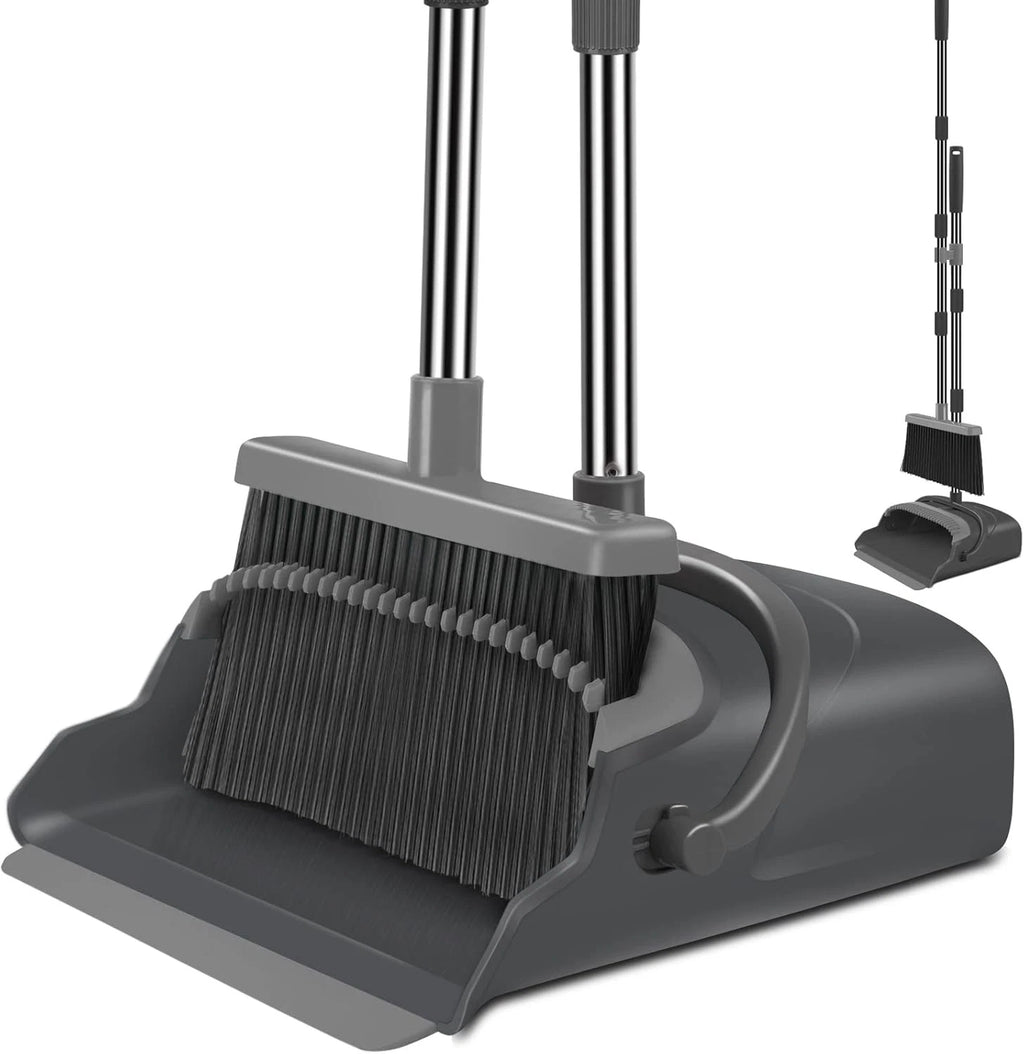 Broom and dustpan set, with brooms and dustpans that can be used upright