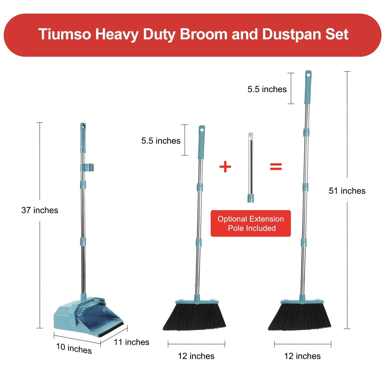 Upgrade Broom and Dustpan Set, Broom with Dustpan Combo Sets, Large Brooms an...