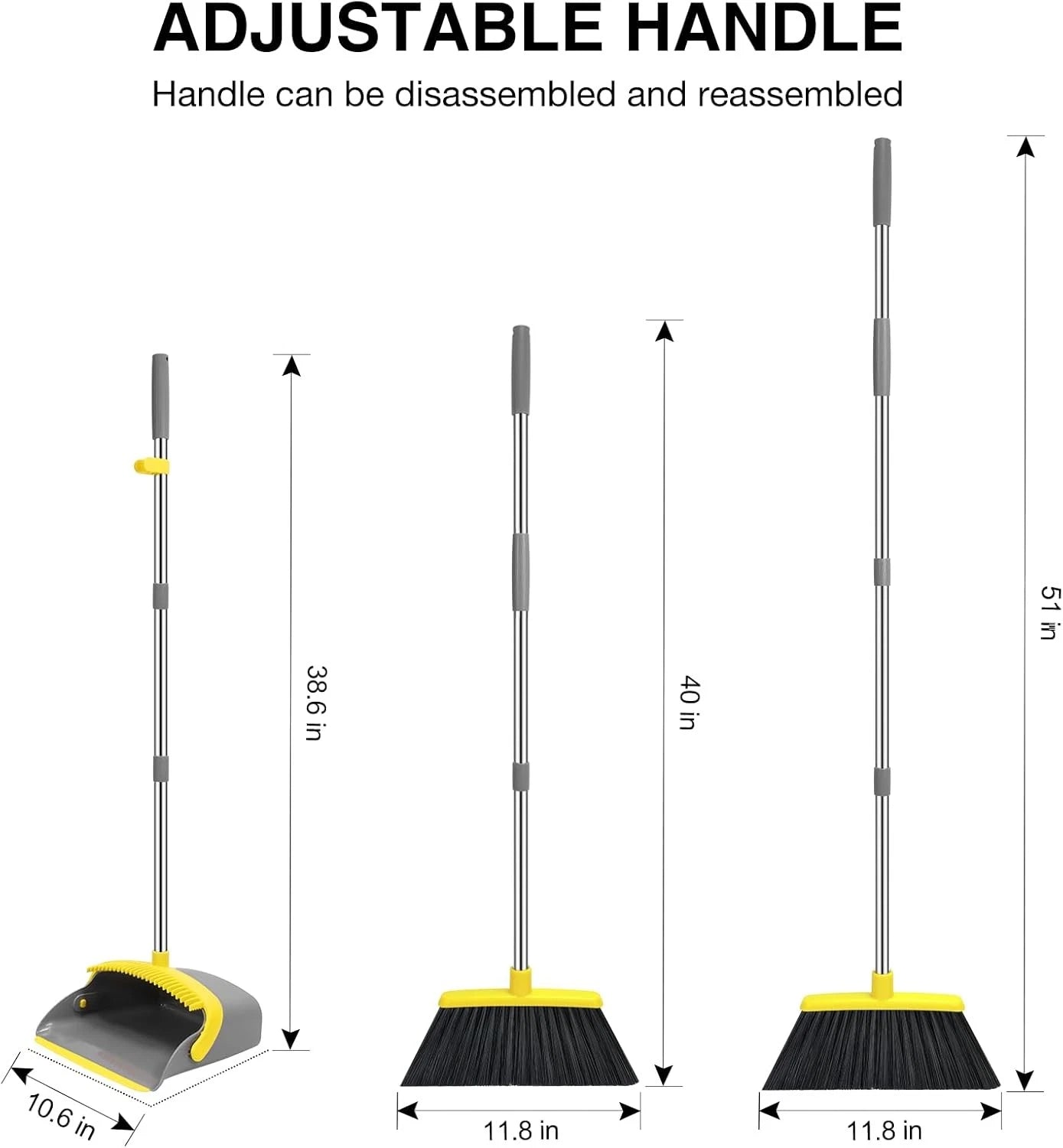 Broom dustpan set, adjustable handle broom dustpan combination