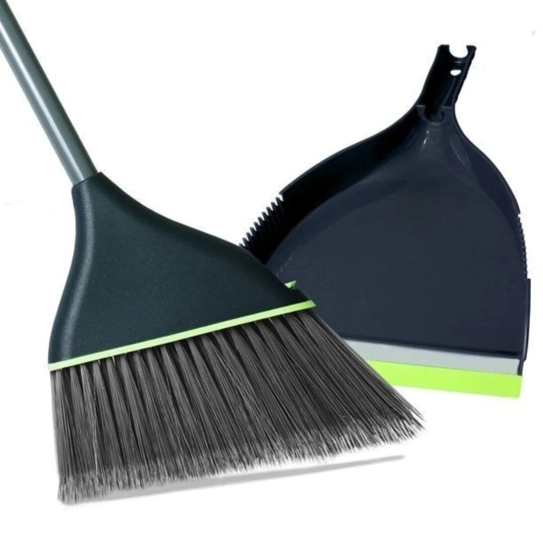 Guay Clean Angled Broom and Dustpan Set with Adjustable Handle - Easy Sweeping