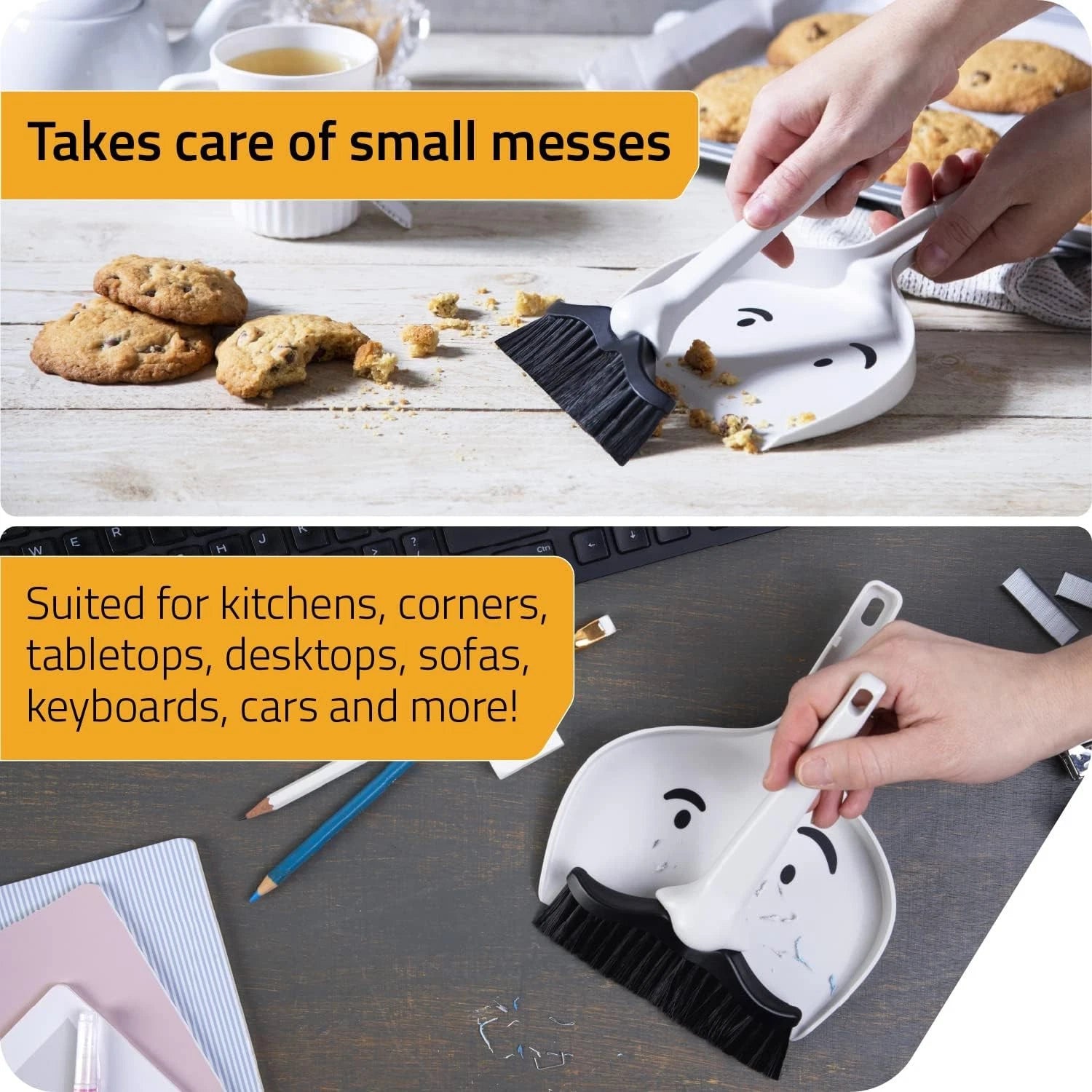 Dustache Small Dustpan and Brush Set Mini Broom and Dustpan Set Mustache Design