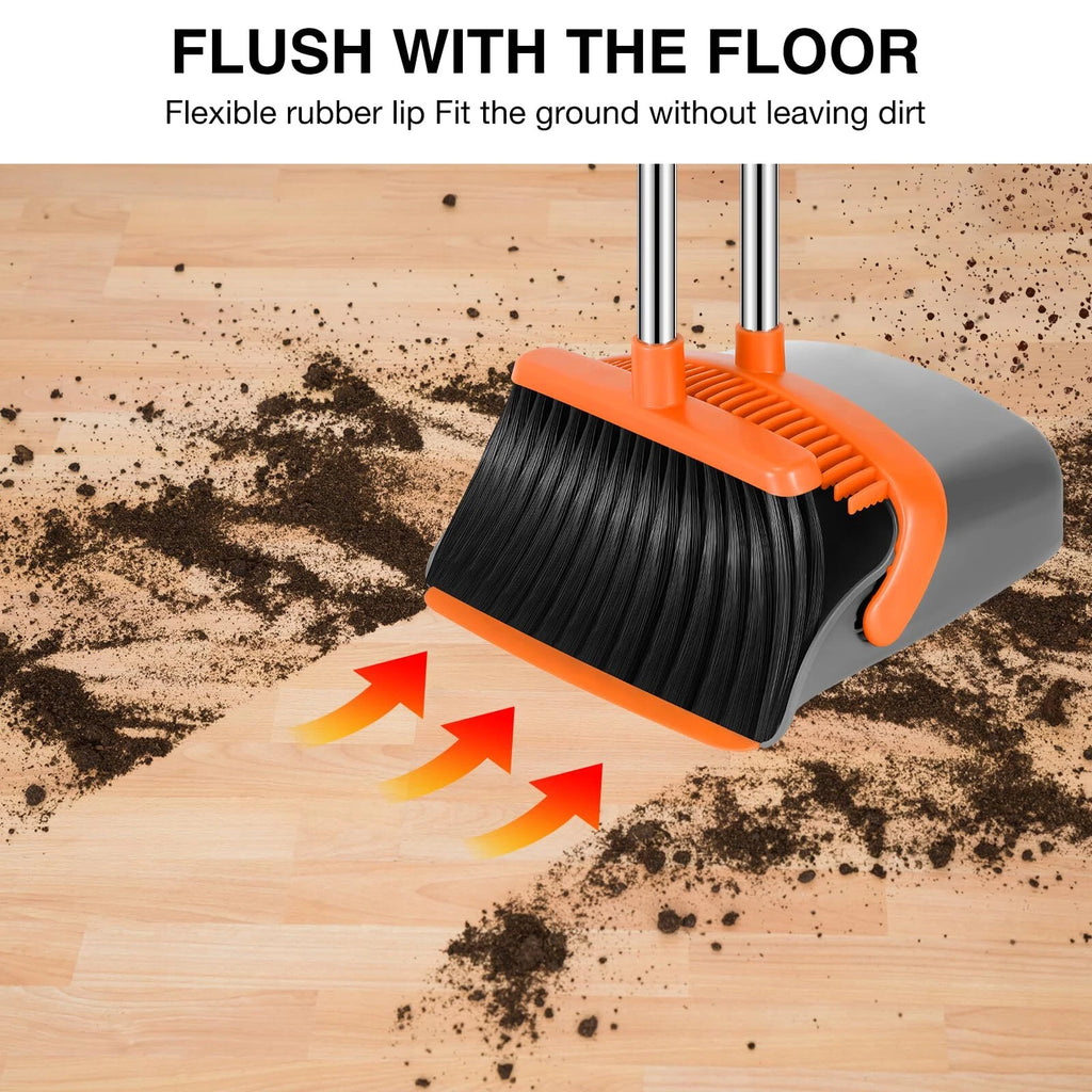 Broom and Dustpan Set 52-in Long Adjustable Handle Broom Dustpan Combo with D...