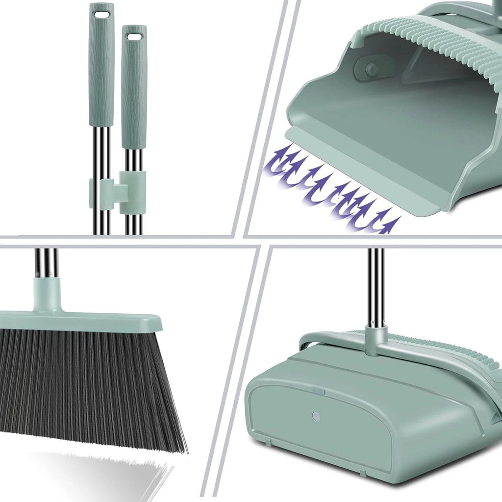 Eco-Friendly Upgrade Broom & Dustpan Set with Long Handle, 50.39'' Green