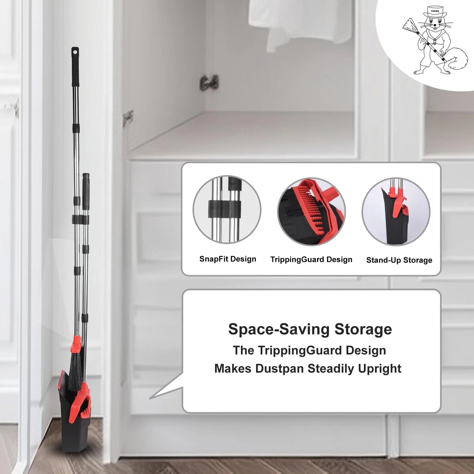 Upgrade Broom with Dustpan Combo Set, Broom and Dustpan Set with 51'' Long Ha...