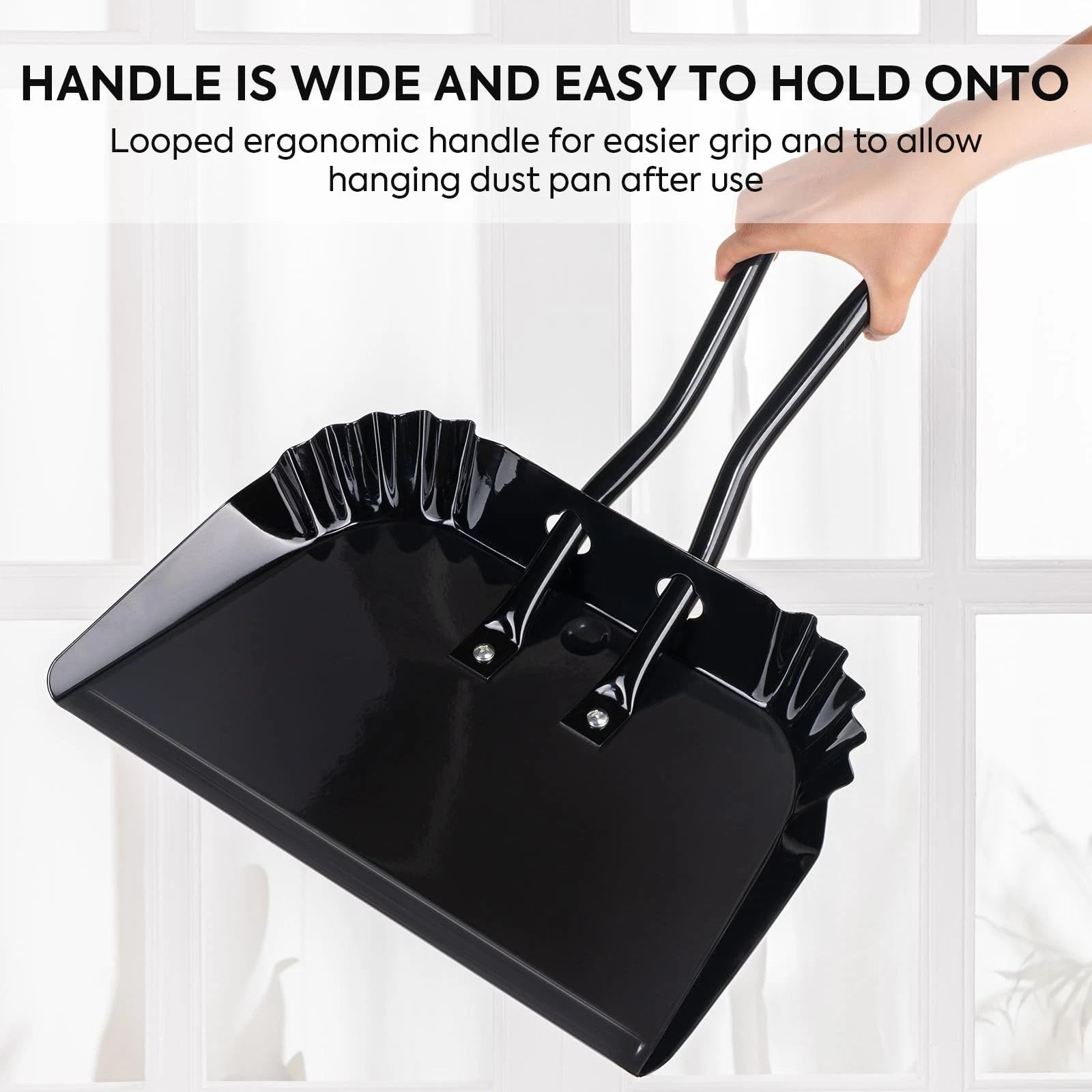 17In Metal Dustpan and Brush Set,Extra Large Handheld Dust Pan and Wood Broom...