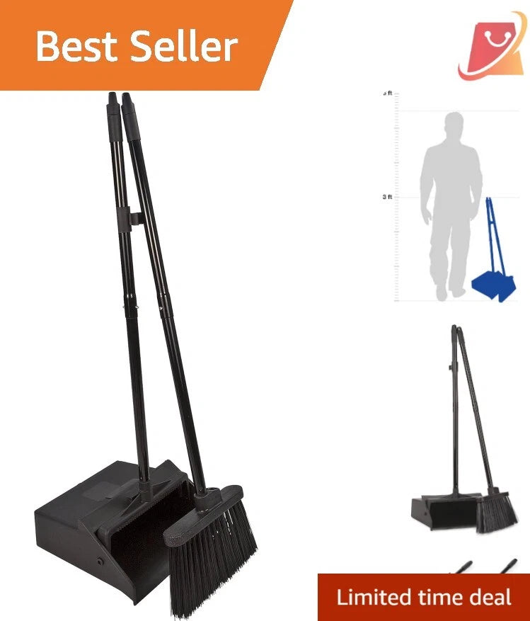 Compact Broom and Dustpan Set with Locking Feature - Ideal for Janitorial Use