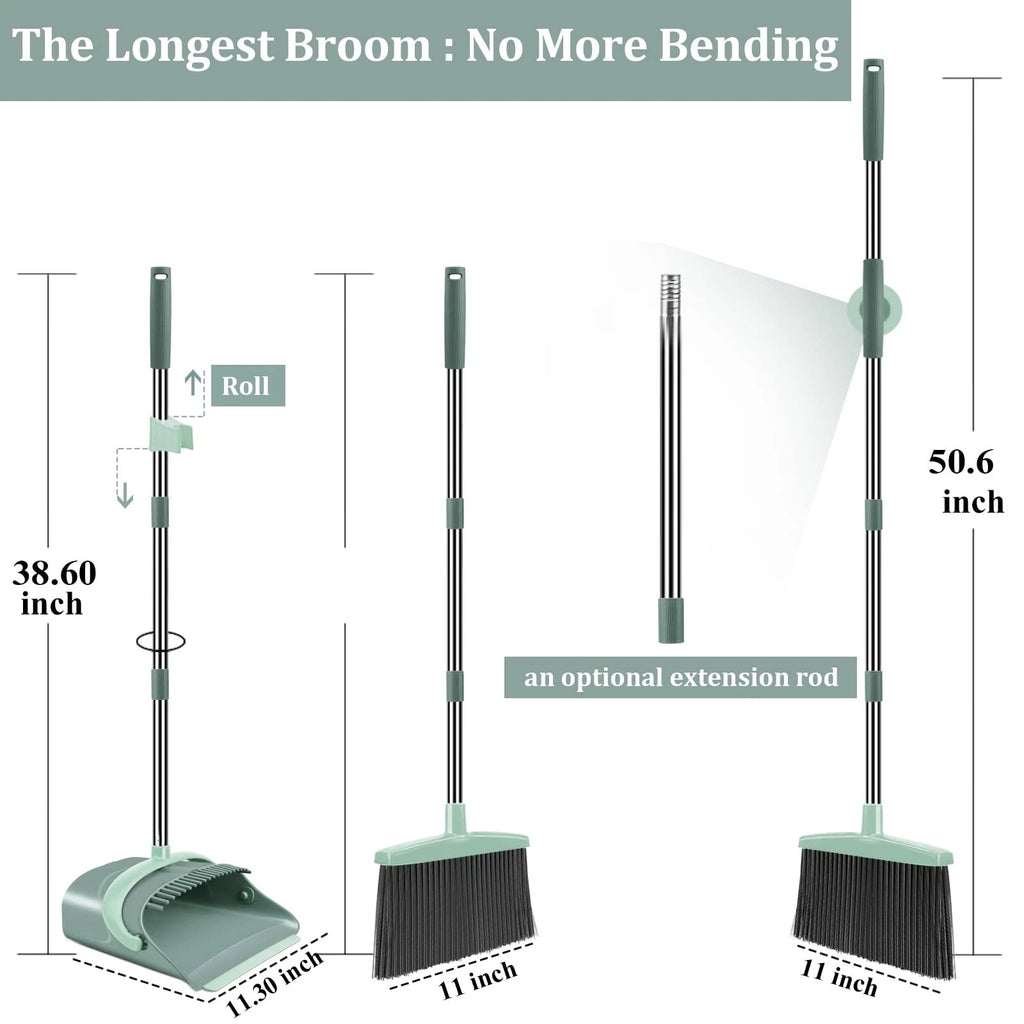 Broom and Dustpan Set for Home, Dust pan with Long Handle, Broom with Dustpan...