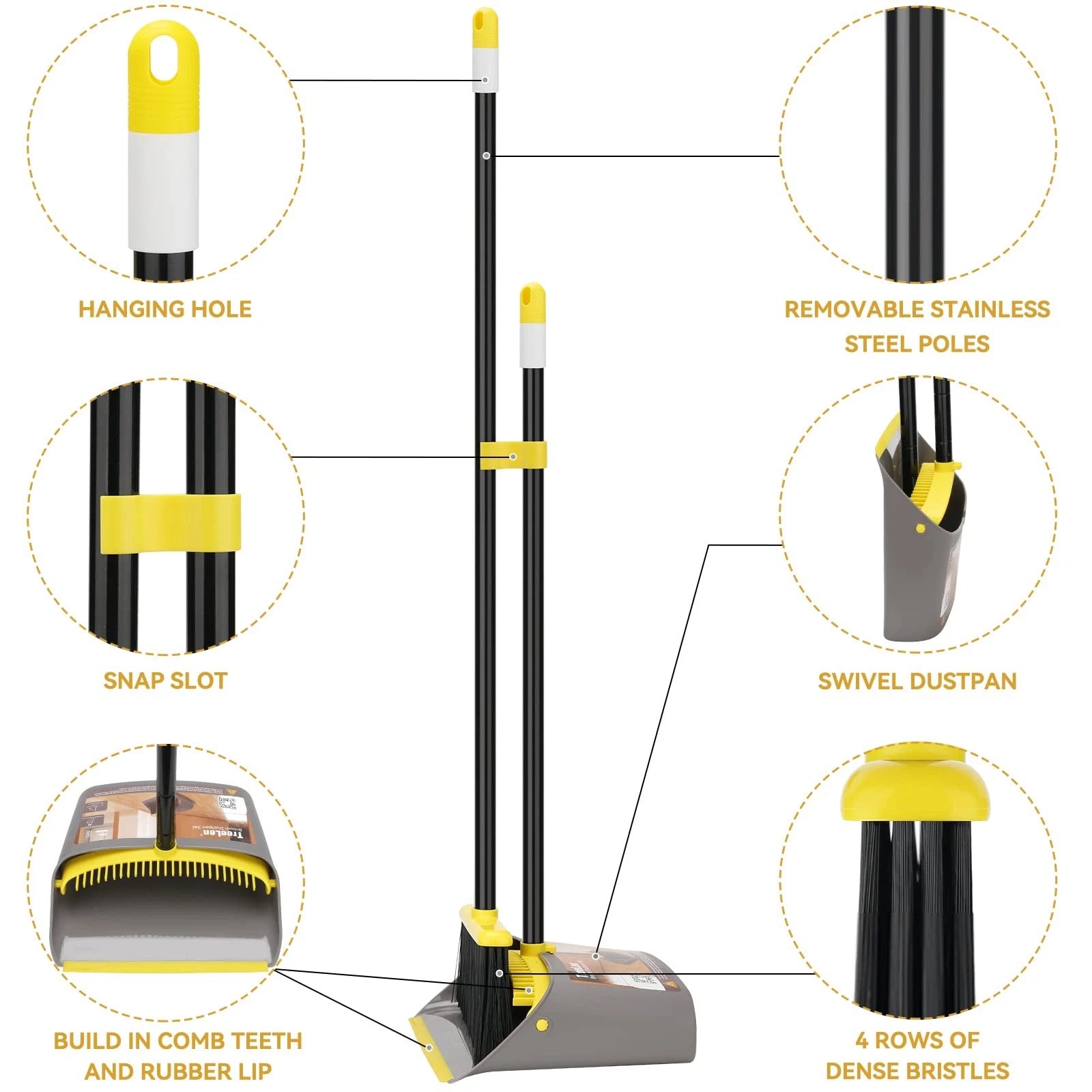 New Broom with Dustpan Combo Set,Stand up Dust Pans Long Handle 4052 and Set for