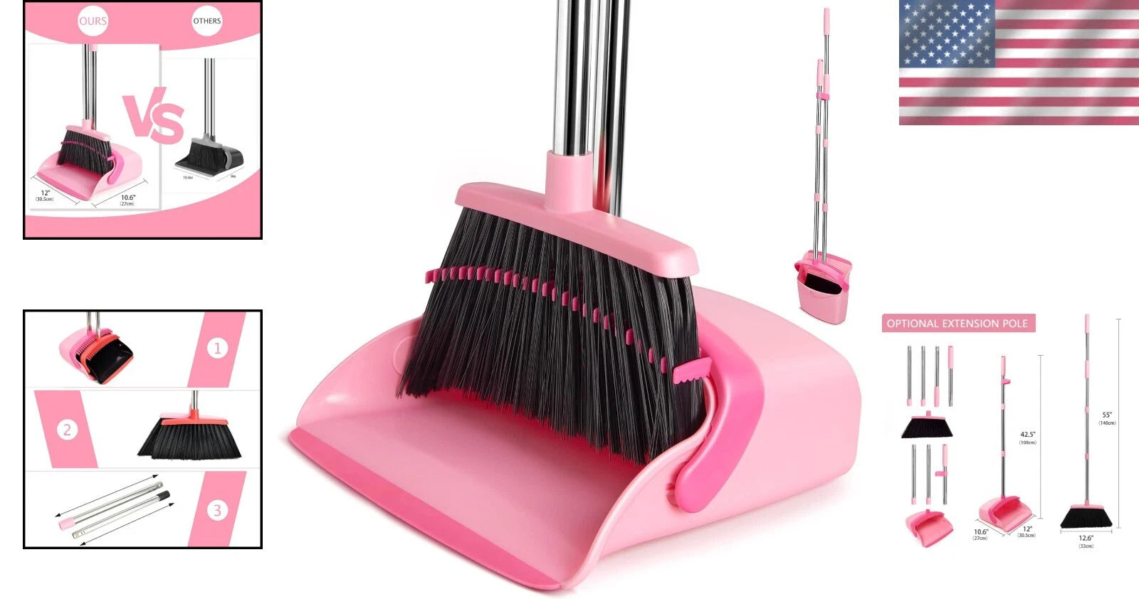 Lightweight Heavy-Duty Broom and Dustpan Set - Ideal for Kitchen and Office Use