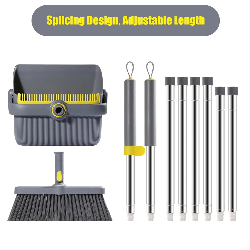 Broom and Dustpan Set with 54" Long Handle, Windproof Stand Up Dustpan with B...