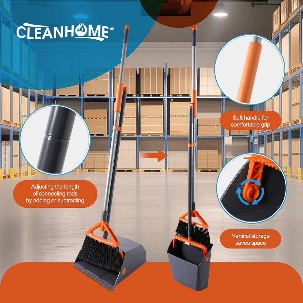 Heavy Duty Outdoor Broom & Dustpan Set Long Handle Split-End Bristles