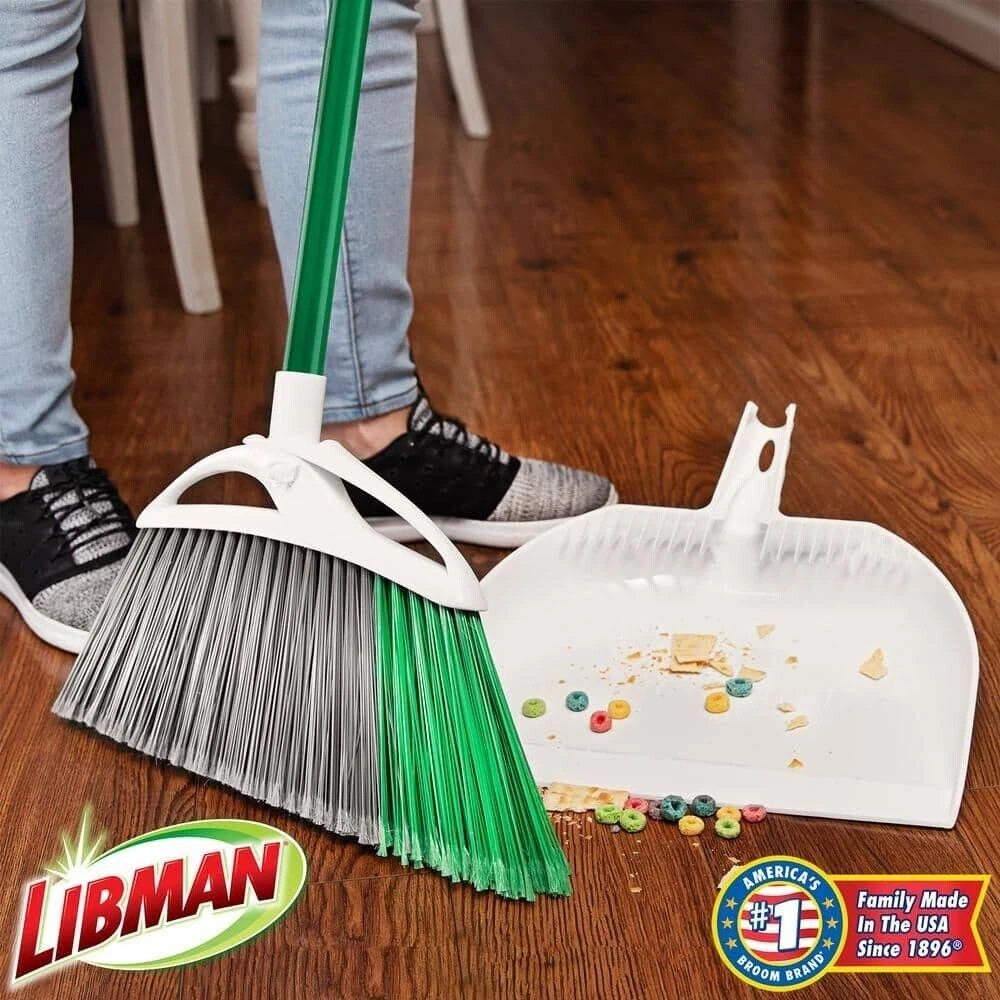 2 Pack Libman XL Heavy Duty Angle Steel Handle Broom With Dustpan Cleaning Set