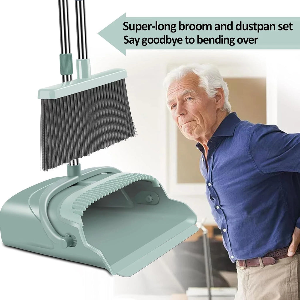 Eco-Friendly Upgrade Broom & Dustpan Set with Long Handle, 50.39'' Green