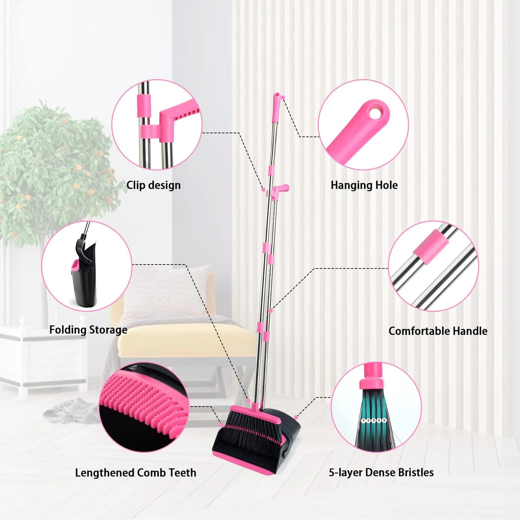 Broom and Dustpan Set Long Handle Lightweight Dustpans with Combo for Home