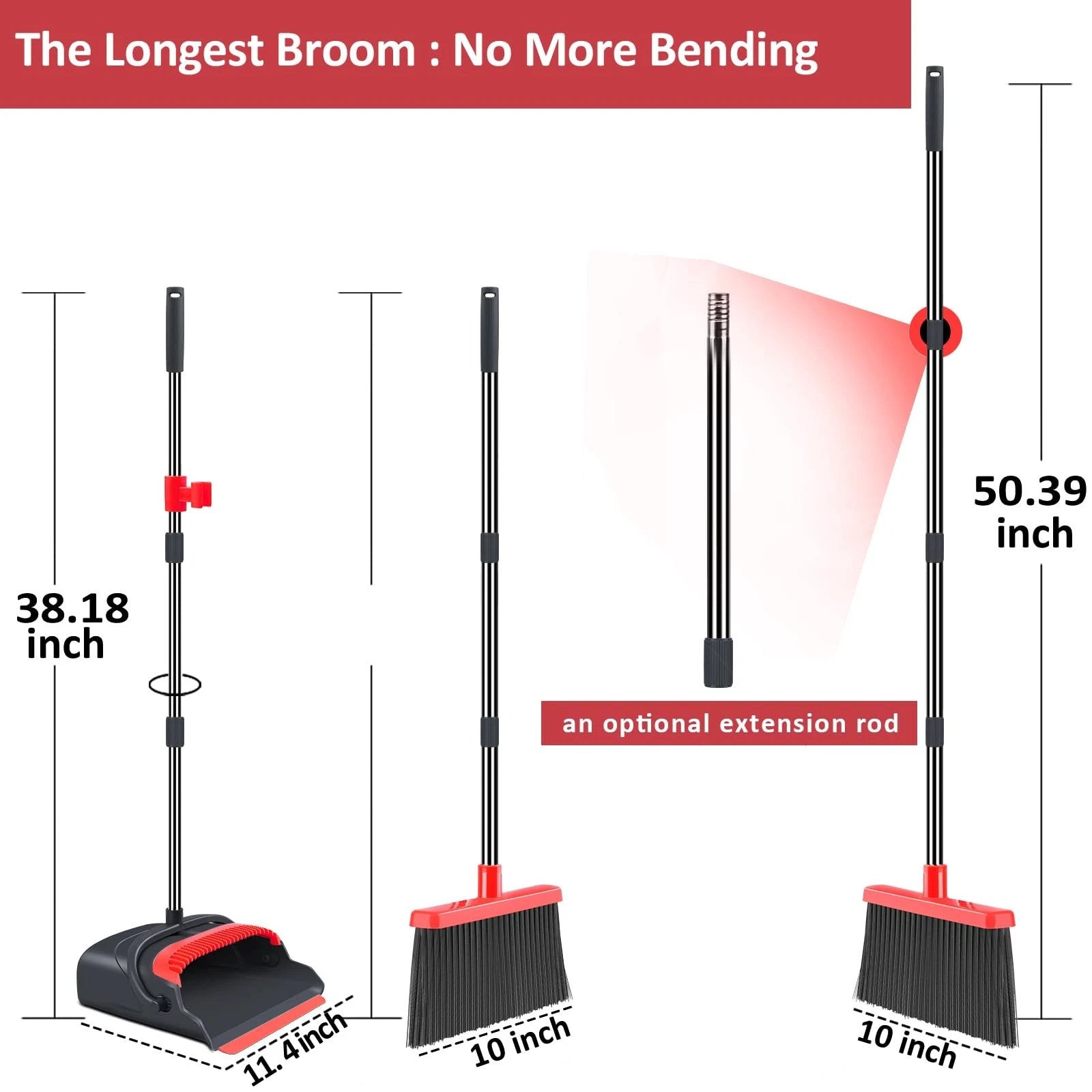 Upgrade Broom and Dustpan Set, Broom with Dustpan Combo Set, Large Size and w...