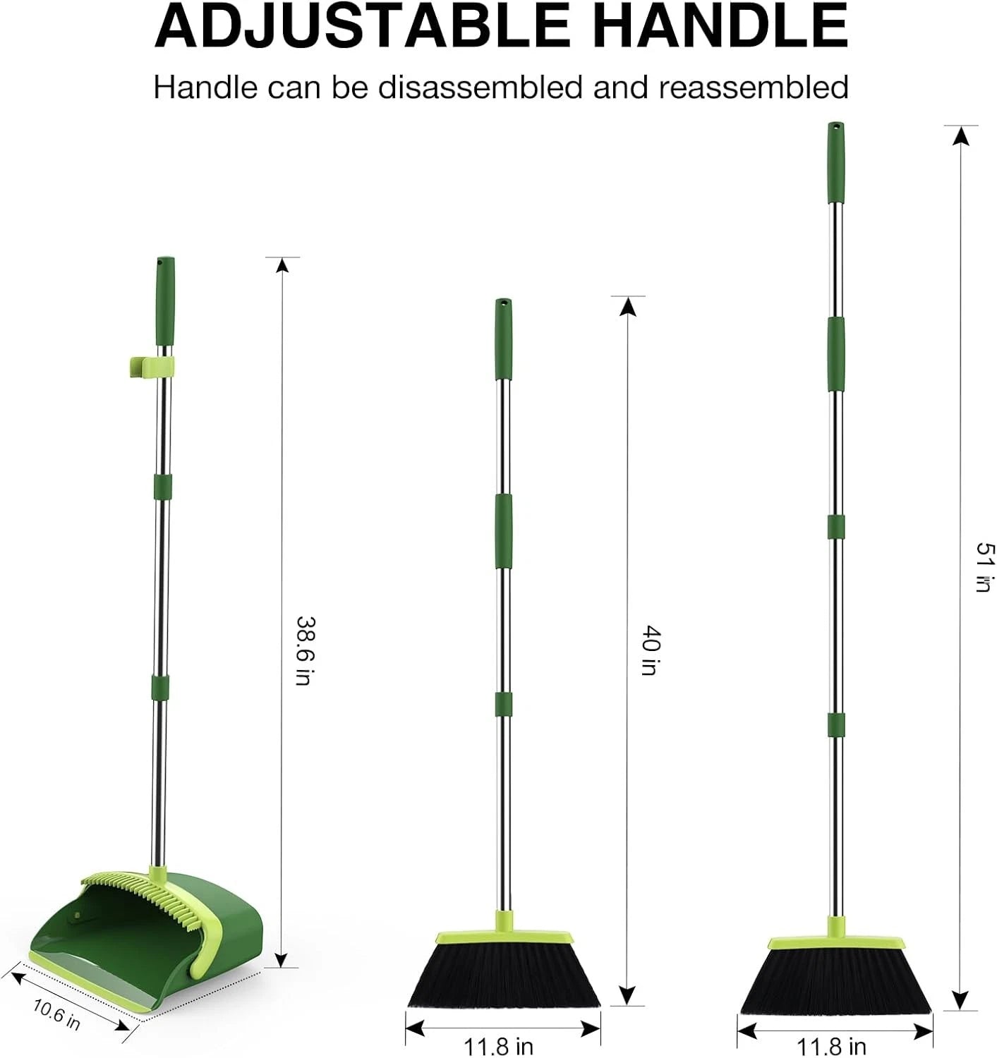 Broom dustpan set, adjustable handle broom dustpan combination