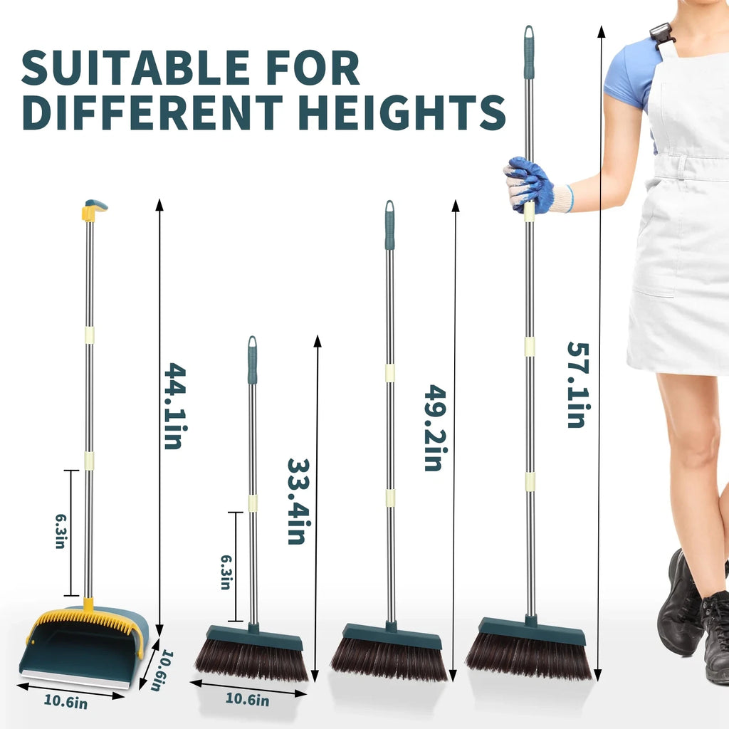 57'' Broom and Dustpan Set for Home, Efficient Cleaning Teeth Dustpan, Long Hand