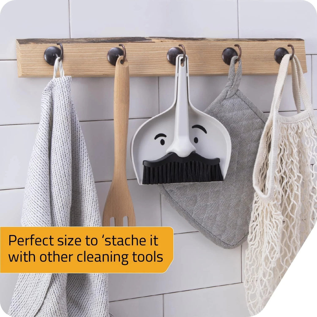 Dustache Small Dustpan and Brush Set Mini Broom and Dustpan Set Mustache Design