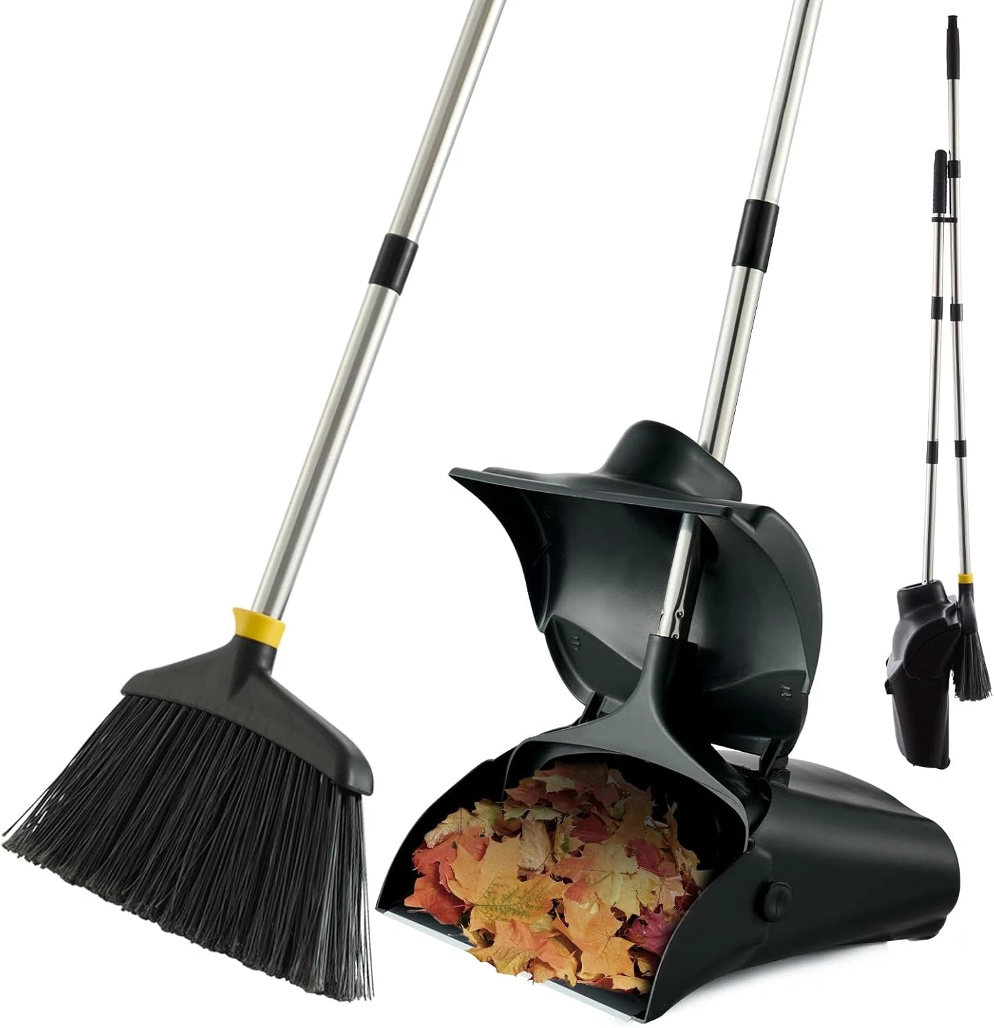 Outdoor Broom Dustpan Set Long Handle Commercial Upright Standing Dust Pan Cover