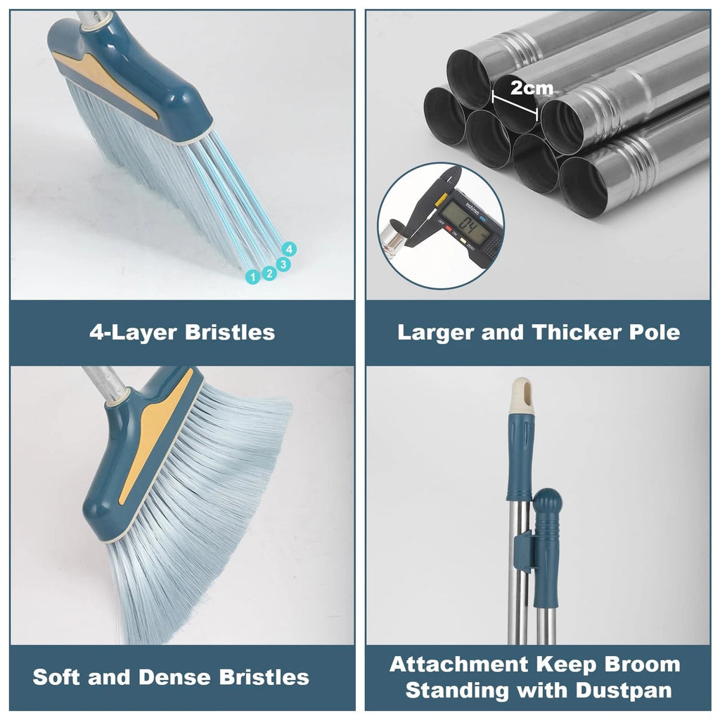 Broom with Dustpan Combo Set Long Handle and Sturdy Wide for Home Office Kitchen