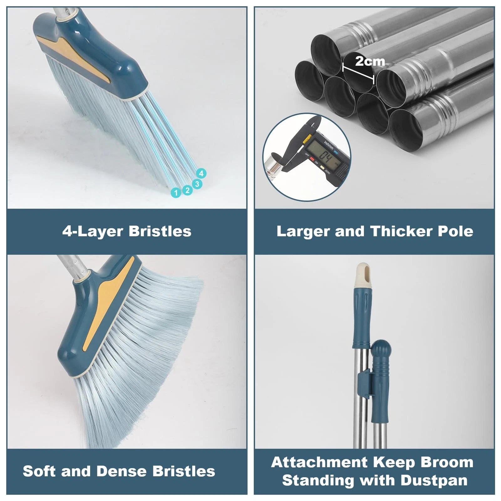 Broom with Dustpan Combo Set Long Handle and Sturdy Wide for Home Office Kitchen