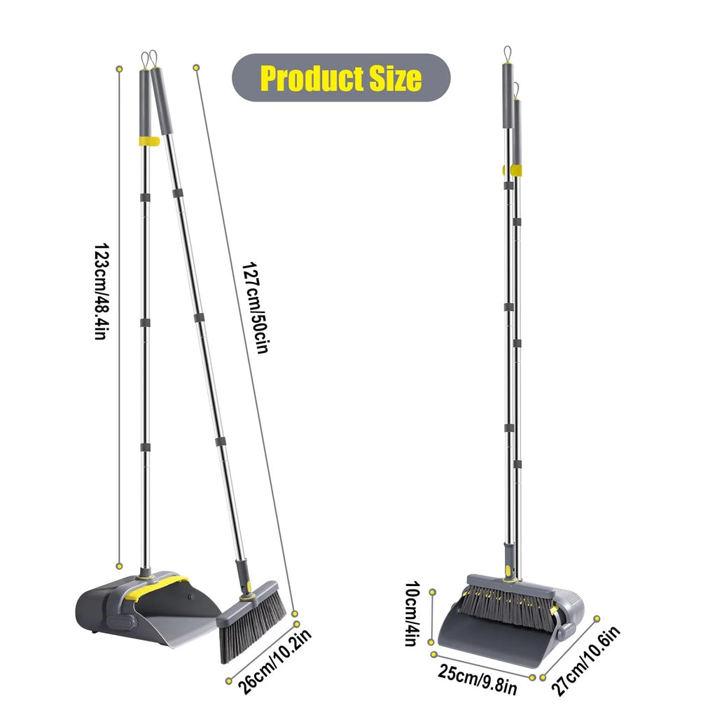 Broom and Dustpan Set with 54" Long Handle, Windproof Stand Up Dustpan with B...
