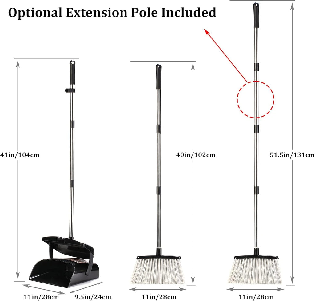 Upright Broom and Dustpan Set with Lid, Long Handle for Home & Office