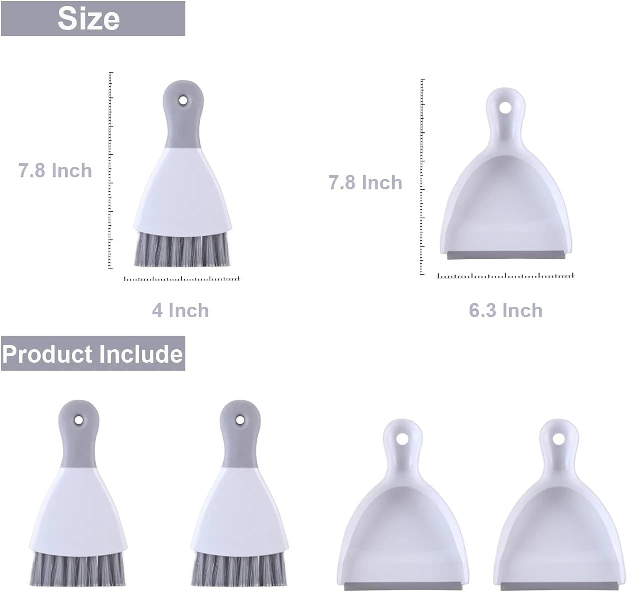 Small Dustpan and Brush Set, Whisk Broom and Dust Pans with Rubber Edge, Mini Ha