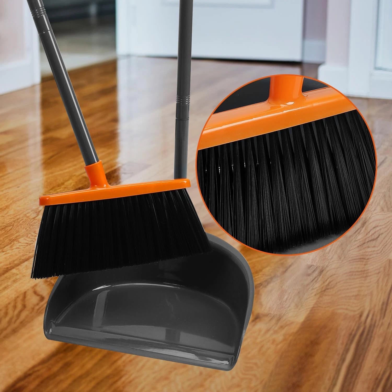 Long Handle Broom with Dustpan Combo Set for Office Home Kitchen Lobby Floor Cle