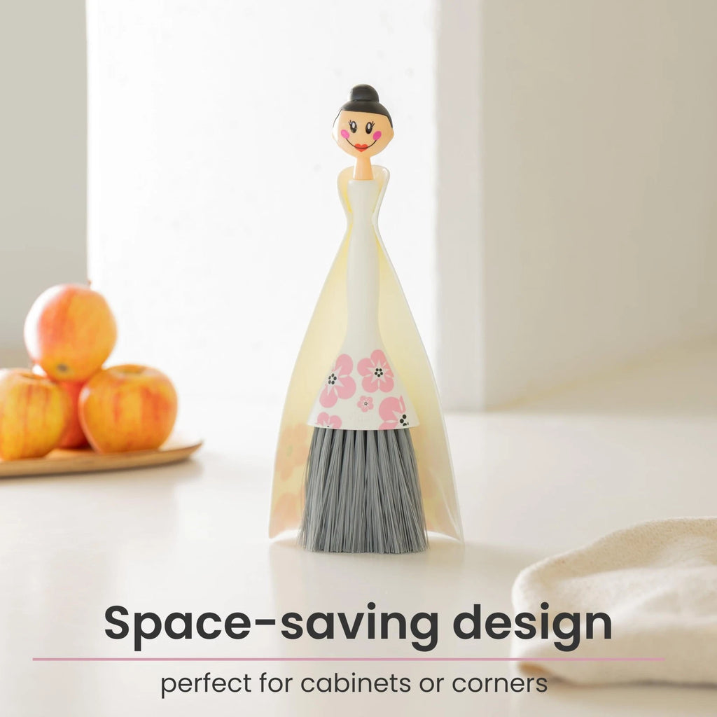 Mini Broom and Dustpan Set White Small Portable for Dust Pet Hair Car Camping