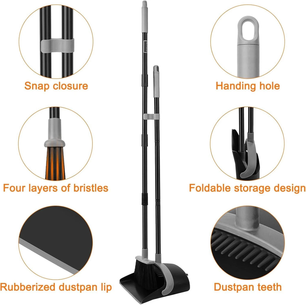KeFanta Broom and Dustpan Set,Dust Pan with Long Handle,52”Broom with Stand Up