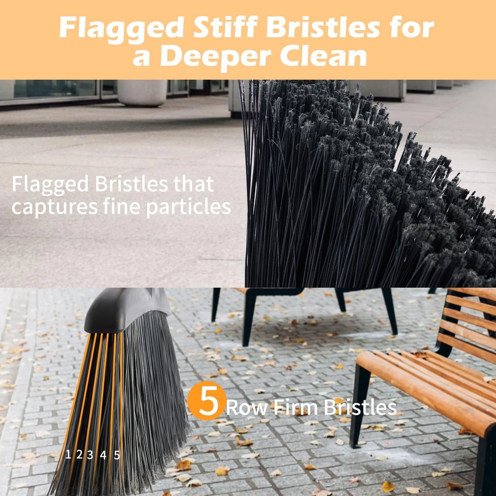 Outdoor Broom and Dustpan Set with Long Handle Windbreak Cover Upright Pan