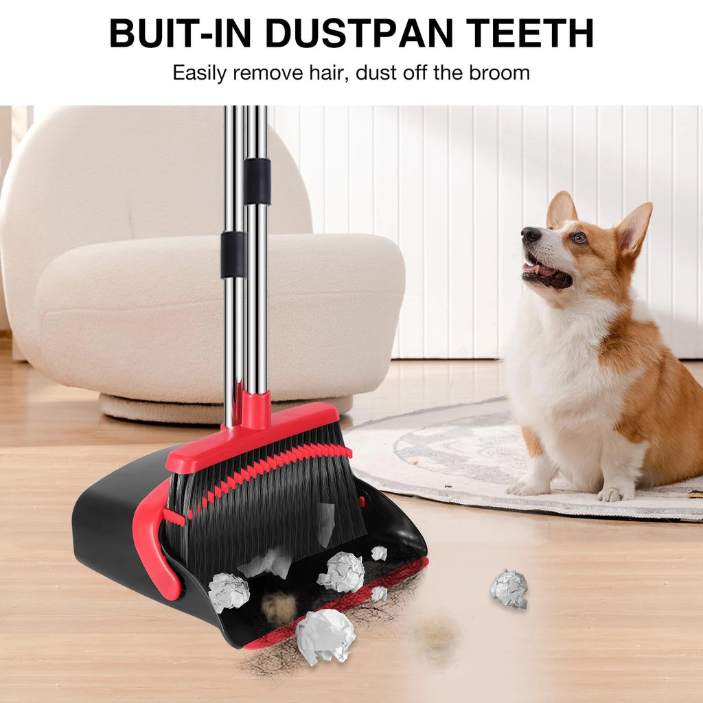 Broom and Dustpan Set 52-in Long Adjustable Handle Combo with Teeth