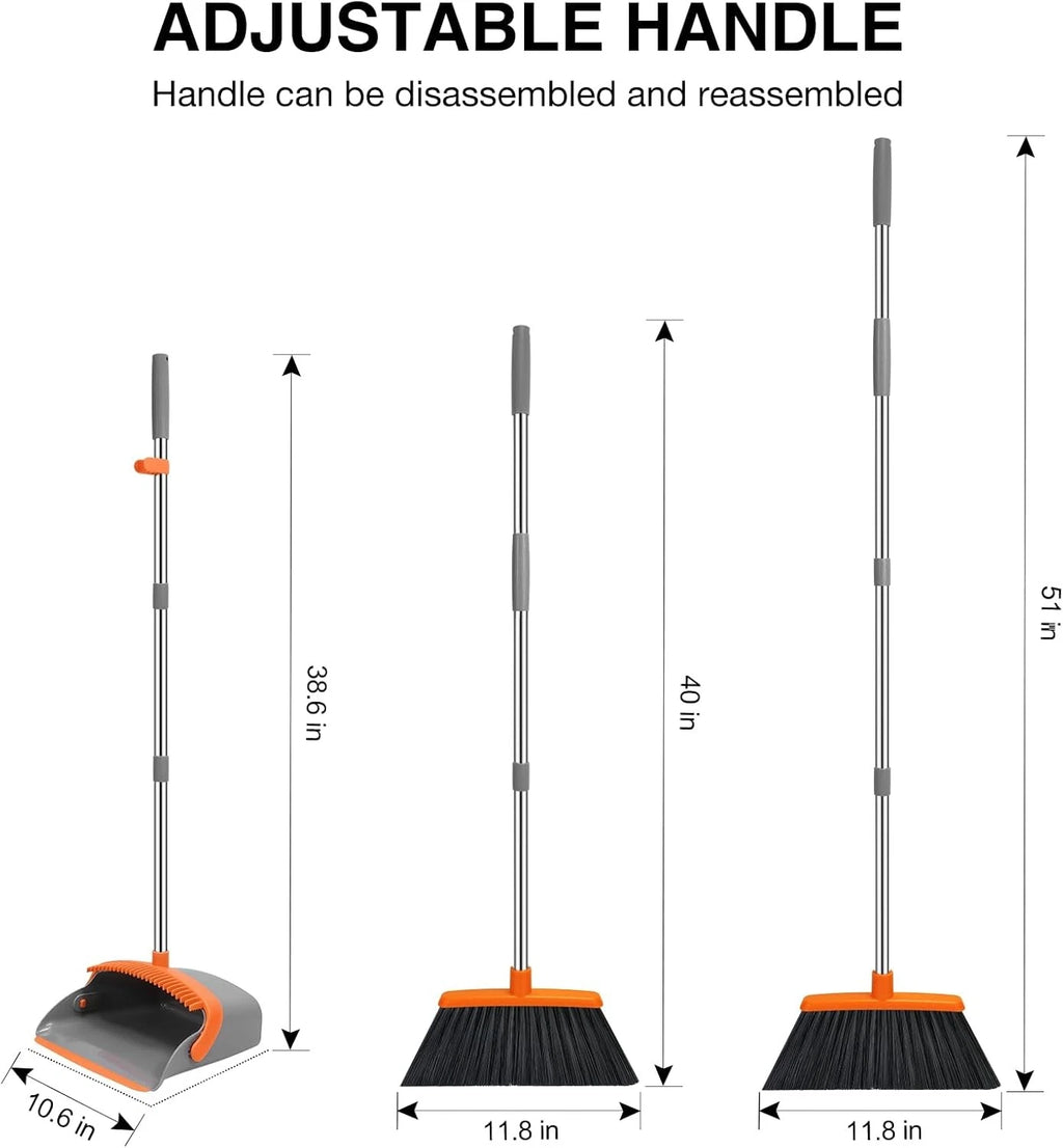 Broom dustpan set, adjustable handle broom dustpan combination